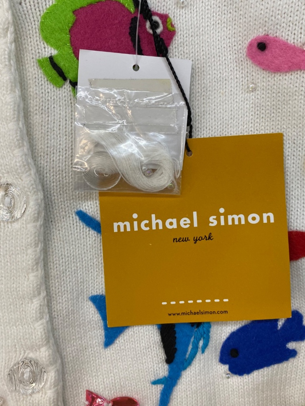NEW! Vintage Michael Simon Cardigan M • SCUBA Girl Beaded Embroidered • Art - Picture 5 of 10